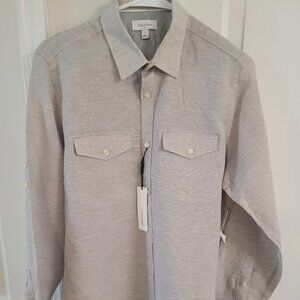 Men’s Calvin Klein Gray White Size Small Button Up Shirt New With Tags